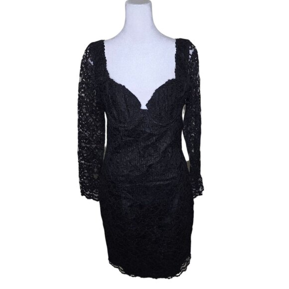 Vintage 90s Moda Intl Body Con Lace Cocktail Dress Womens S Black - Picture 1 of 6